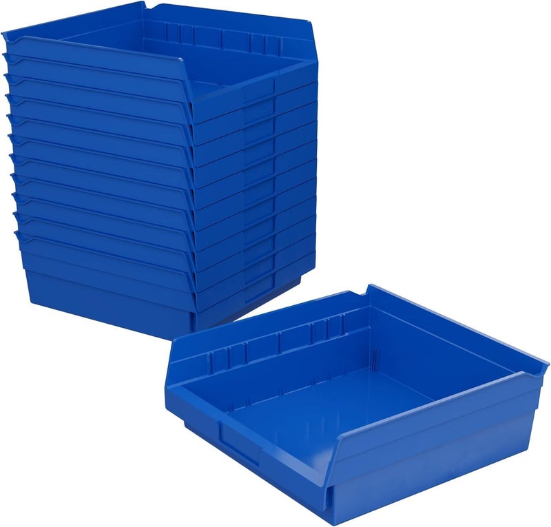 Akro-Mils 30170 Plastic Shelf Bins, Heavy Duty Storage Bins for Garage, Closet, and Drawer Organization, 12-Inch x 11-Inch x 4-Inch, Blue, 12-Pack - Image 1